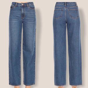 Boutique Wide Leg Super High Waisted Jeans 100% Cotton Dark Wash Blue Size 9